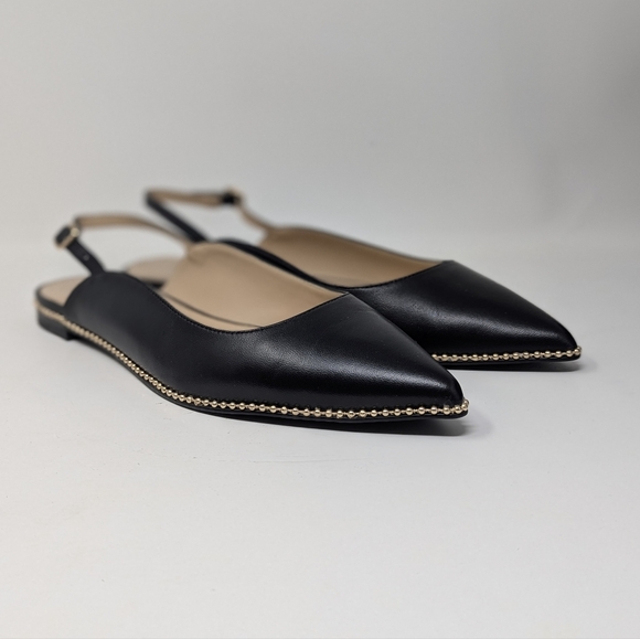 Coach Vae Leather Skimmer Pointed Toe Slingback Black Beaded 9 - Picture 3 of 11